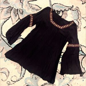 Black Boho Tunic with Embroidered Accents